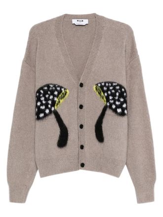 Msgm mushroom-embellished cardigan - men - Polyamide/Acrylic/Mohair - M - Neutrals