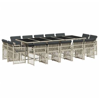 vidaXL Set Comedor Jard&iacute;n Y Cojines 15 Pzas Rat&aacute;n Sint&eacute;tico Gris Claro Vidaxl