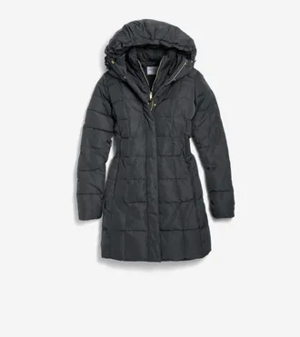 Cole Haan Womens 32 Signature Hooded Taffeta Down Coat - Black Size Medium