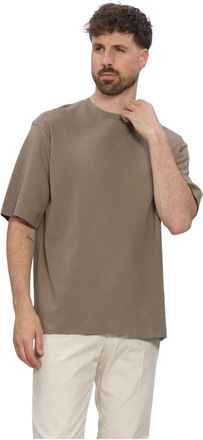 Profuomo T-shirt met ronde hals van zwaar katoen - Heren - Tops - Beige - Maat: XL Katoen