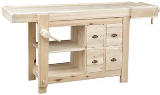 Biscottini International Biscottini - Banco De Trabajo De Estilo R&uacute;stico De Madera De Tilo En Bruto L184xpr74xh92 Cm