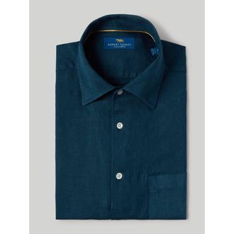 Robert Talbott Morgan Short Sleeve Linen Shirt in Indigo Blue at Nordstrom, Size Xx-Large