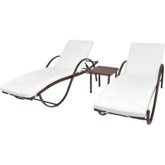 vidaXL Sol Tumbonas Con Mesa 2 Pcs Mimbre Pe Brown