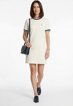 Calvin Klein Jeans Minikleid CALVIN KLEIN JEANS, Damen, Gr. XXL (46), N-Gr, tofu, Web, Obermaterial: 100% Baumwolle, unifarben, regular fit mini, Rundhals, eingesetzt an