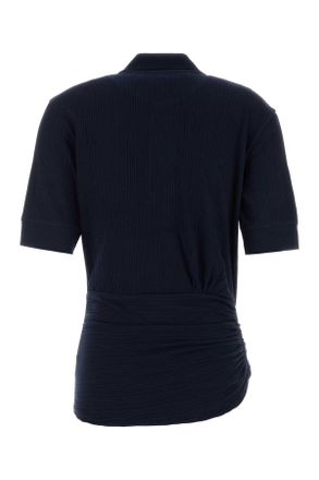 Victoria Beckham Ribbed Cotton-Elastane Polo - Navy