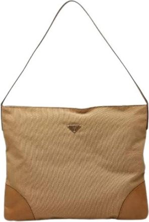 Prada Pre-owned Canvas Shoulder Bag - Dames - Vintage Schoudertas - Beige - ONE Size - Leer - Vintage