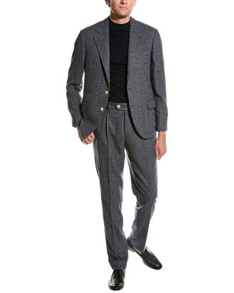 Brunello Cucinelli Wool, Silk & Cashmere-Blend Suit With Pleated Pant