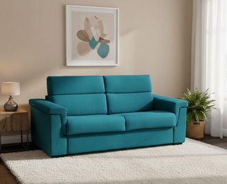 Dmora Dmora - Sof&aacute; Cama 2 Plazas Biscossi, Sof&aacute; Convertible Para Sal&oacute;n, Acolchado, Desenfundable, Calidad 100% Made In Italy, 205x95 H100 Cm, Azul Claro
