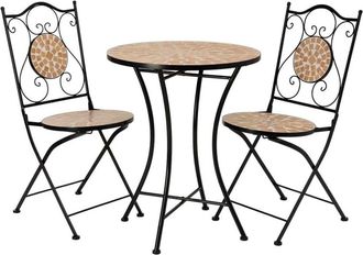 Wanderlust Deco Conjunto exterior de mesa y 2 sillas de forja y mosaico