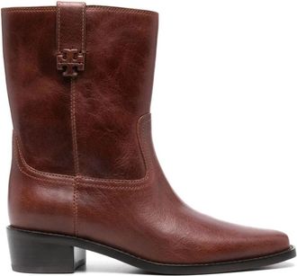 Tory Burch City Western Enkellaars - Dames - Cowboylaarzen - Rood - 36 EU - Leer - Schoenen