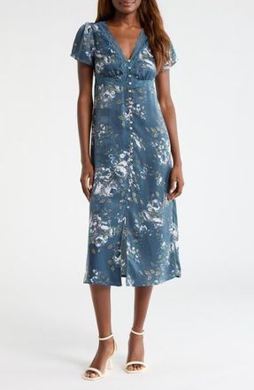 Lucky Brand Lace Trim Floral Print Midi Dress in Navy Multi at Nordstrom, Size Xx-Large