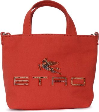Etro Etro, Tote Bags, female, Red, Size: ONE SIZE Cotton Canvas Bucket Bag with Branded Patches