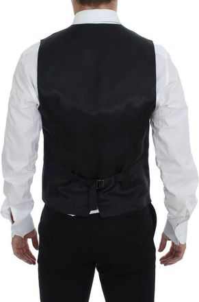 Dolce & Gabbana Black Striped Wool Single Breasted Mens Vest