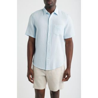 Nordstrom Duo Gauze Short Sleeve Cotton Button-Up Shirt in Blue Diamond at Nordstrom, Size Xxx-Large
