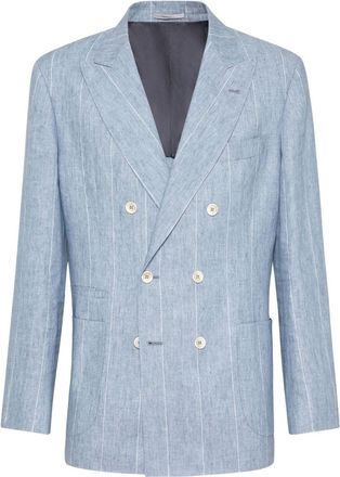 Brunello Cucinelli stripe-print linen blazer - men - Linen/Flax - 44 - Blue