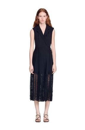 Sandro Lace collar maxi dress in Black at Nordstrom, Size 36 Eu