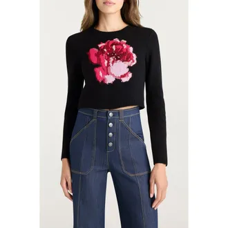 Cinq &agrave; Sept Heritage Rose Issa Wool Blend Crop Sweater in Black/Sheer Pink at Nordstrom Rack, Size Large