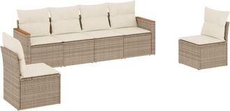 vidaXL Juego De Sof&aacute;s Jard&iacute;n Con Cojines 6 Pzas Rat&aacute;n Sint&eacute;tico Beige Vidaxl