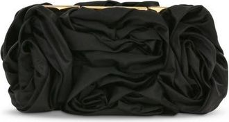 Badgley Mischka Jett Silk Satin Rosette Clutch in Black at Nordstrom, Size Medium