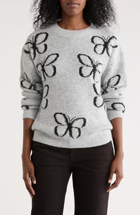Bobeau Butterfly Sweater in Light Grey/Black at Nordstrom Rack, Size X-Small