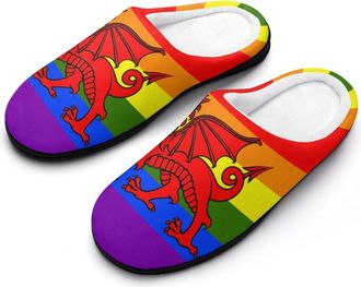Generic Wales Flag Rainbow Mens House Slippers Memory Foam Washable Cotton Slip on Home Shoes