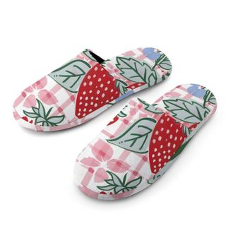 Generic Strawberry Check Comic Style Mens House Slippers Slip Indoor Slipper On Shoes Warm Outdoor