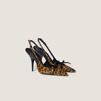 Miu Miu Printed leather slingback pumps with bow