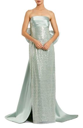 Mac Duggal Strapless Embellished Gown With Back Bow Detail in Sage at Nordstrom, Size 12