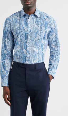 Etro Roma Stretch Cotton Dress Shirt in Printed Azure Base at Nordstrom, Size 43 - R