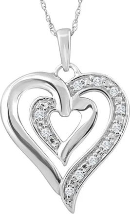 Pompeii3 10K White Gold 1/10Ct TW Real Diamond Heart Pendant Necklace