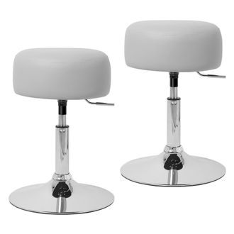 ML Design Ml-design 2x Taburetes De Maquillaje Acero Cromado Gris Claro Asiento Redondo &Oslash; 33cm Tocador Silla Giratoria Regulable En Altura 52-65cm Mueble Make U