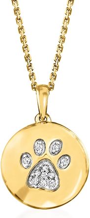 Ross-Simons Paw Print Circle Pendant Necklace in 18kt Yellow Gold Over Sterling Silver