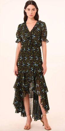Misa Jodie High-Low Hem Dress In Morning Glory Lattice
