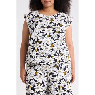 Adrianna Papell Crinkle Top in Navy/Ivory Lily at Nordstrom Rack, Size 2X