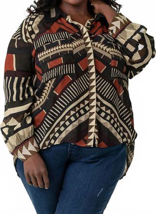 Bl^nk London Sanna Long Sleeve Shirt - Plus In Aztec Print