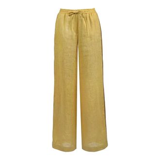 ottod'Ame Wide Trousers, female, Yellow, Size: XS Pantalone in lino con banda a contrasto