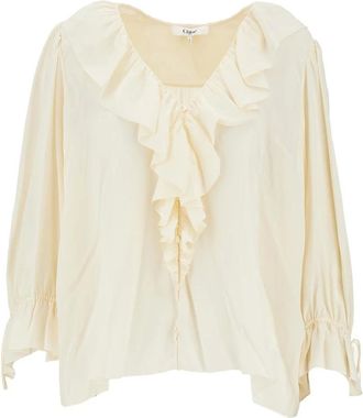 Chlo&eacute; Blusa con scollo a V e volant in cr&ecirc;pe de chine - - Blouses & Shirts - Donna - Bianco - M