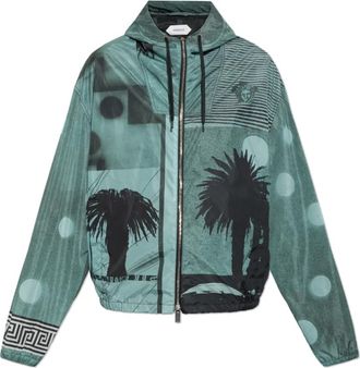 Versace Bedrukte Nylon Windjack - Heren - Zomerjassen - Groen - L - Nylon - Jassen