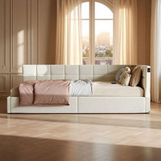 OEM Sof&aacute; Cama Hidr&aacute;ulico - 90x200 Cm - Crema - Almacenamiento Led Rgb - Puertos Usb/tipo-c