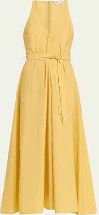 Brunello Cucinelli Sleeveless Belted Cotton Techno Poplin Midi Dress