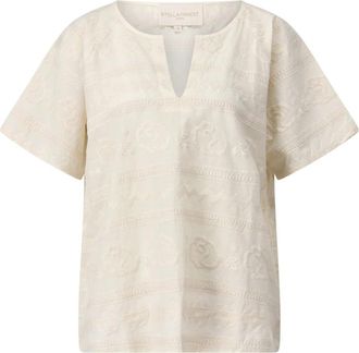 Stella Forest Bloemen Geborduurde Blouse - Dames - Blouses - Beige - M - Katoen - Overhemden