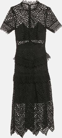 Self Portrait Black Triangle Lace Tiered Midi Dress