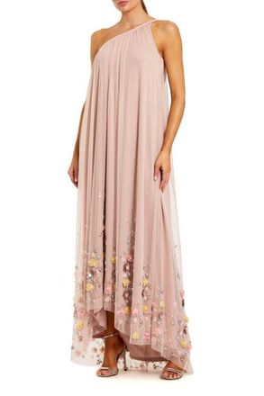 Mac Duggal One Shoulder High Low Embellished Trapeze Gown in Rose at Nordstrom, Size 12