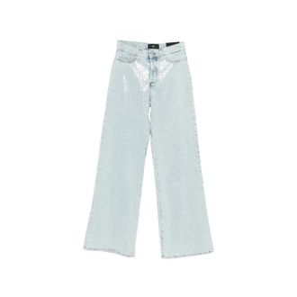 7 For All Mankind Wide Jeans, female, Blue, Size: W24 Straight Leg Jeans with Sequin Embellishments
