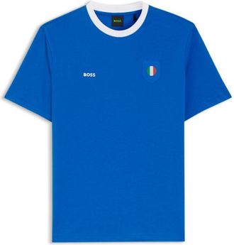 BOSS Stretch-cotton T-shirt with country flag and logo