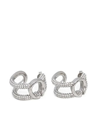 Guess Co rhinestone-embellishment hoop earrings - women - stainless steel/Zirconia - One Size - Silver