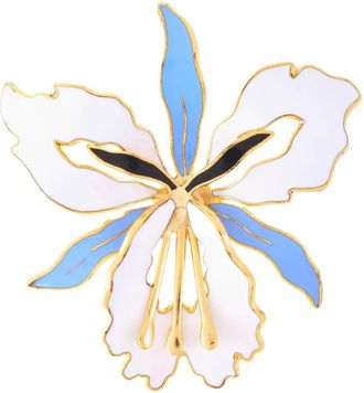 Susan Caplan Vintage 1980s orchid brooch - women - Gold Plated - One Size - White
