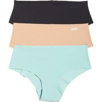 DKNY Litewear Cut Anywhere Assorted 3-Pack Hipster Briefs in Black/Glow/Aquifer at Nordstrom, Size X-Large