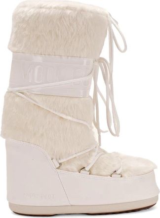 Moon Boot Platte witte schoenen met nepbont - Dames - Winterlaarzen - Wit - 40 EU - Nepbont - Schoenen