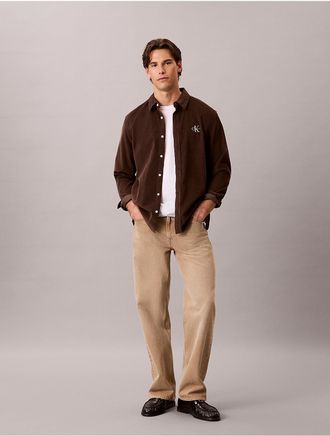Calvin Klein Jeans Calvin Klein Mens Corduroy Monologo Easy Shirt - Brown - 2XL